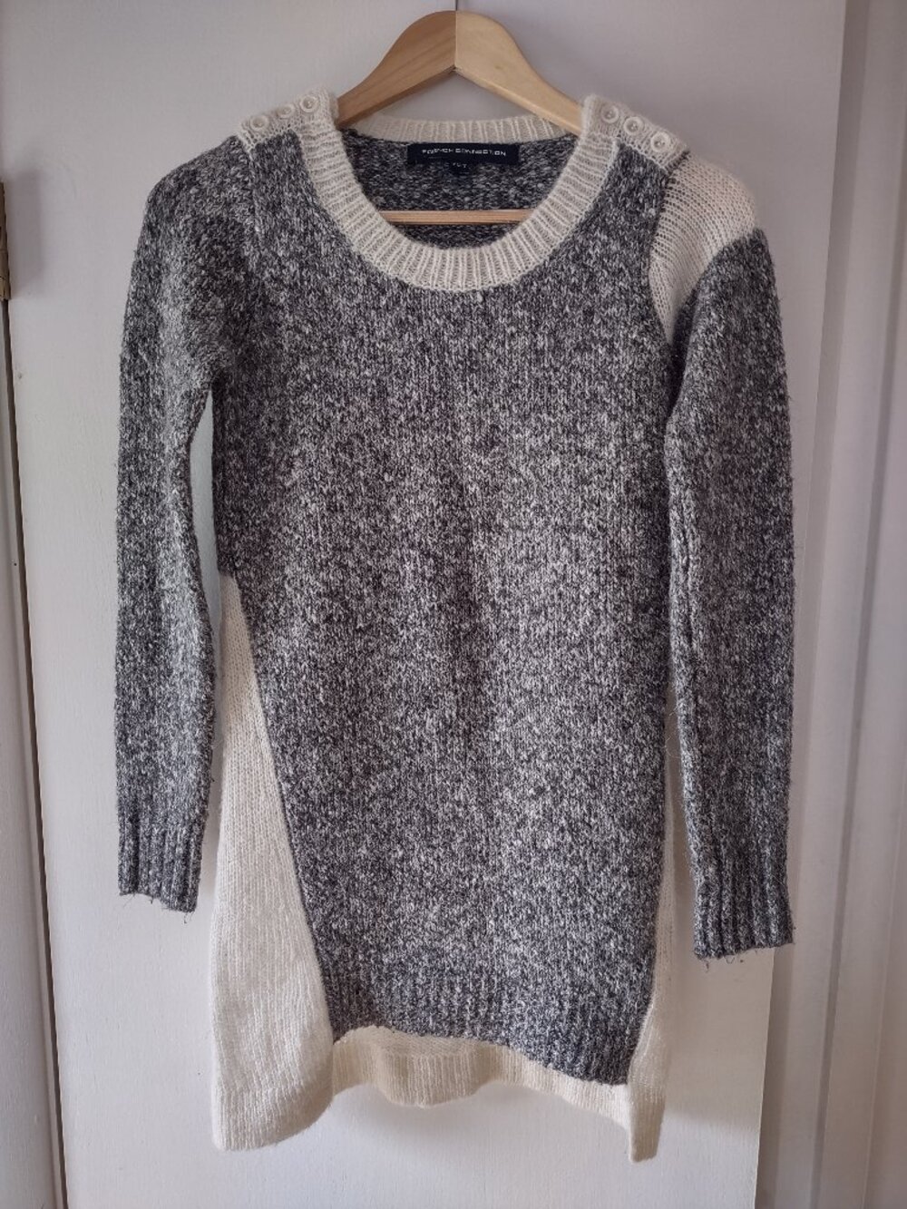 French Connection Women's Knit Sweater Dress S Gray Ivory Alpaca Mohair Blend